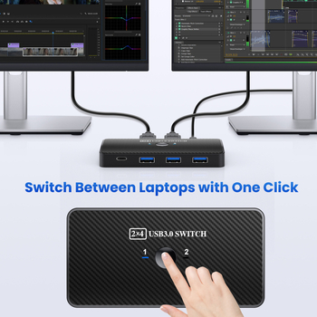 USB 3.0 Uređaj za dijeljenje pisača, prekidač 2-u-4, 4-portni USB hub, kabel 1,5 m, kompatibilan s Windows XP