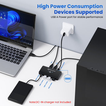 USB 3.0 Uređaj za dijeljenje pisača, prekidač 2-u-4, 4-portni USB hub, kabel 1,5 m, kompatibilan s Windows XP