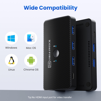 USB 3.0 Uređaj za dijeljenje pisača, prekidač 2-u-4, 4-portni USB hub, kabel 1,5 m, kompatibilan s Windows XP