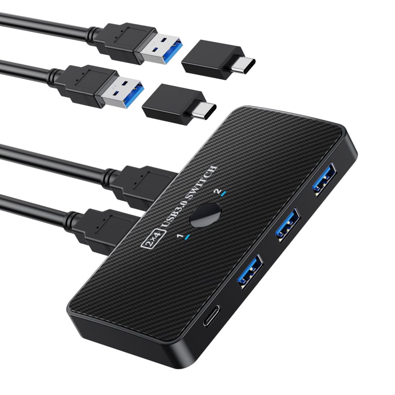 USB 3.0 Uređaj za dijeljenje pisača, prekidač 2-u-4, 4-portni USB hub, kabel 1,5 m, kompatibilan s Windows XP