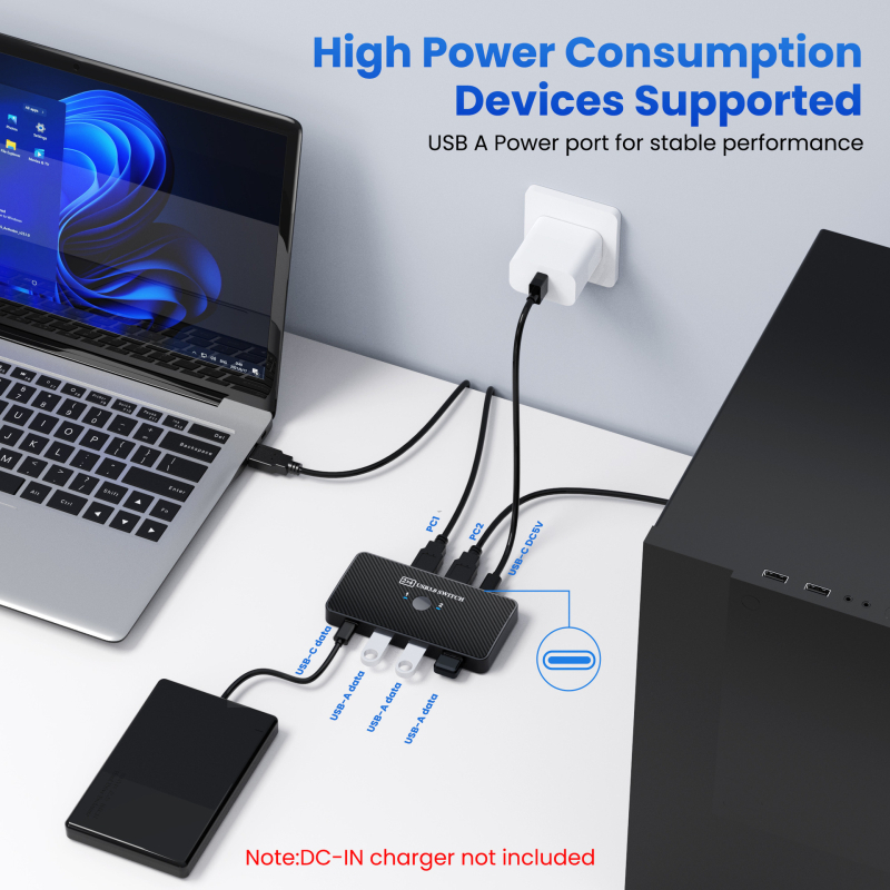 USB 3.0 Uređaj za dijeljenje pisača, prekidač 2-u-4, 4-portni USB hub, kabel 1,5 m, kompatibilan s Windows XP