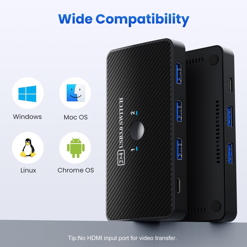 USB 3.0 Uređaj za dijeljenje pisača, prekidač 2-u-4, 4-portni USB hub, kabel 1,5 m, kompatibilan s Windows XP