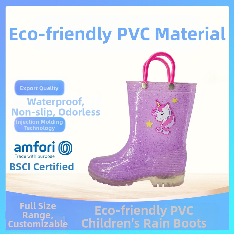 Vaikiški PVC lietaus batai, vienaragio karikatūrų serija, vidutinio aukščio, atsparūs vandeniui ir neslidūs