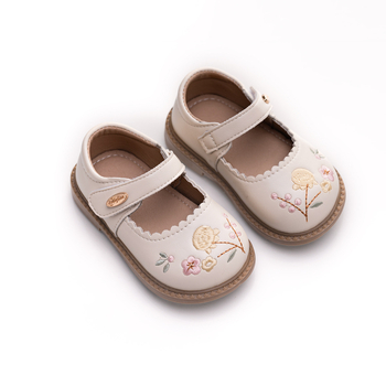Παπούτσια κοριτσιών από δέρμα με κέντημα εθνικού στυλ, μαργαριταρένια μαλακή σόλα, άνω μέρος από Ultra-Fiber δέρμα, PVC σόλα, για 1–6 ετών, άνοιξη 2025