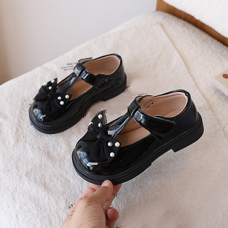 Pantofi fete prințesă din piele lucioasă, închidere Velcro, talpă PU, talpă din cauciuc