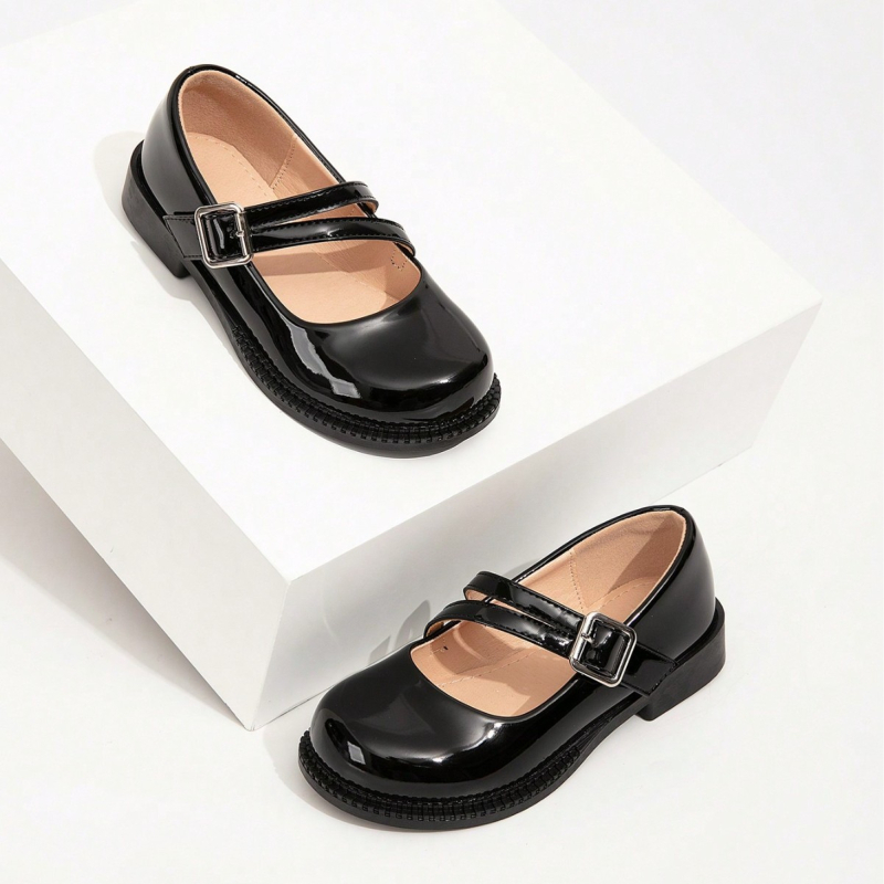 Mary Jane odiniai bateliai mergaitėms — PU viršus, dvigubomis dirželiais užsegamas, TPR padas, žemas profilis, amžius 7–16 metų