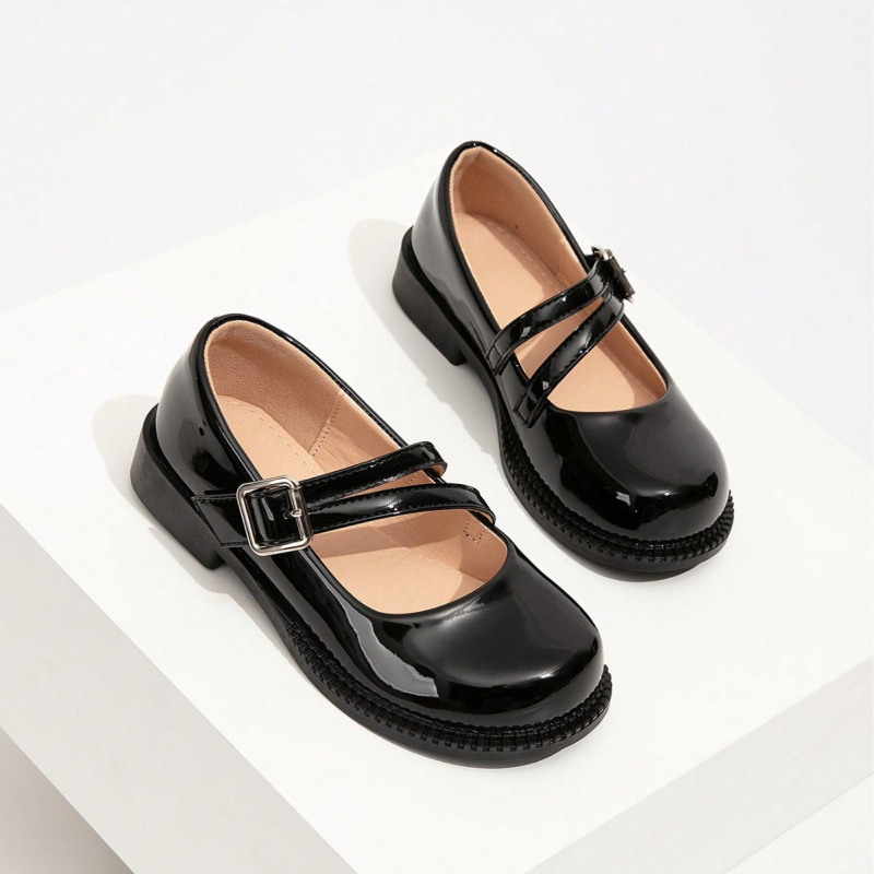 Mary Jane odiniai bateliai mergaitėms — PU viršus, dvigubomis dirželiais užsegamas, TPR padas, žemas profilis, amžius 7–16 metų