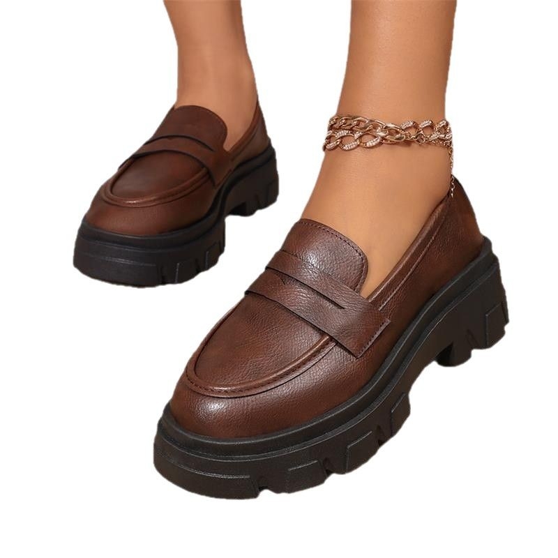 Női loaferek kerek orral, PU felsőrész, alacsony sarok 1–3 cm, vintage stílus, 2025 tavaszi megjelenés