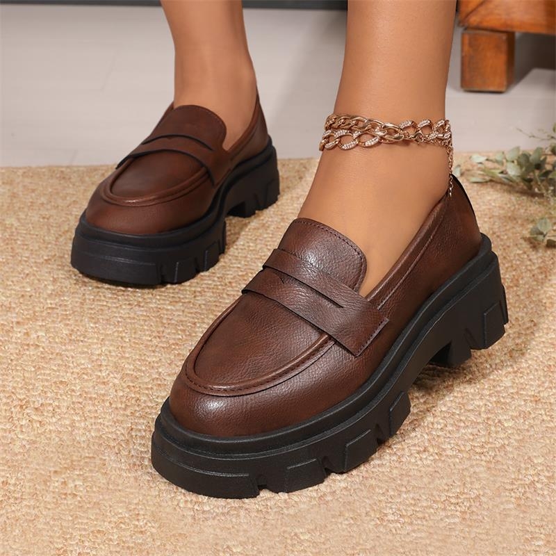 Női loaferek kerek orral, PU felsőrész, alacsony sarok 1–3 cm, vintage stílus, 2025 tavaszi megjelenés
