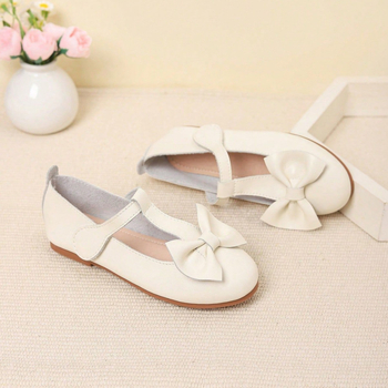 Pantofi pentru fete, stil academie cu fundă, din microfibră, închidere Velcro, talpă din cauciuc, căptușeală din piele