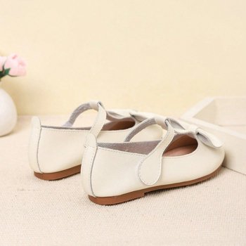 Pantofi pentru fete, stil academie cu fundă, din microfibră, închidere Velcro, talpă din cauciuc, căptușeală din piele