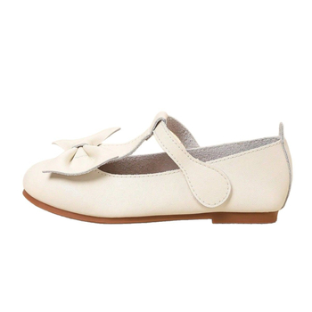 Pantofi pentru fete, stil academie cu fundă, din microfibră, închidere Velcro, talpă din cauciuc, căptușeală din piele