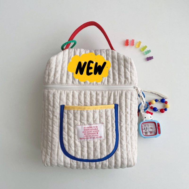 Ratiņu mammas soma - kokvilna, krāsu blokēšanas raksts, brīvā laika ceļojumu stils, modelis 666, 2025. gada pavasaris