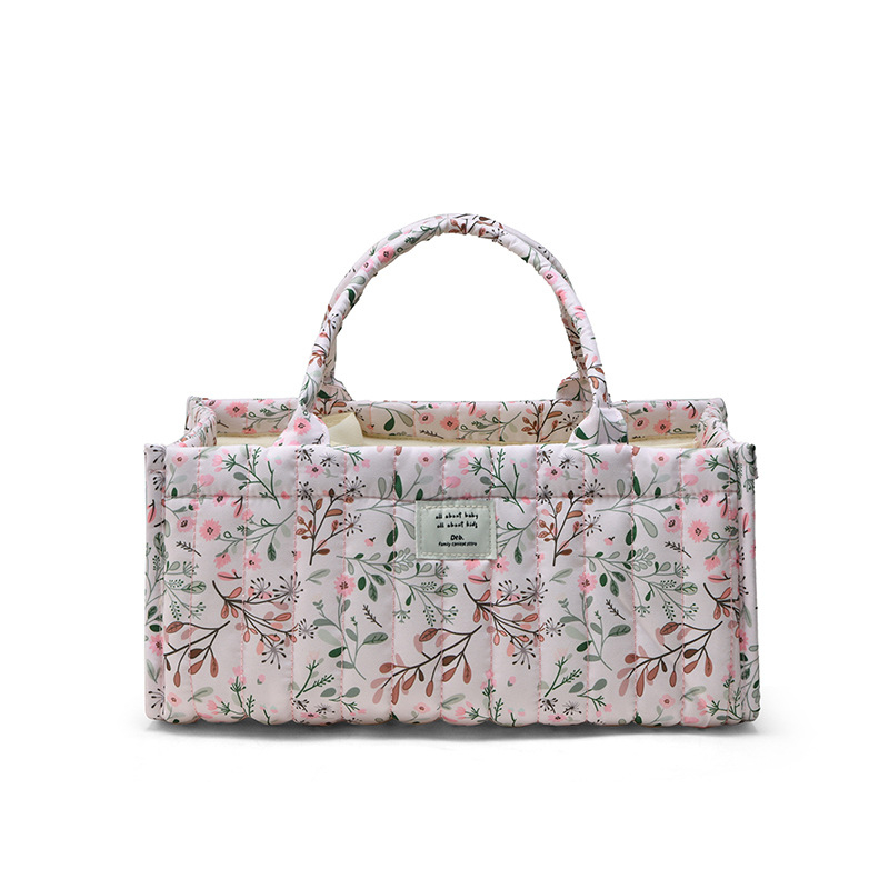 Māmiņas soma ar ziedu rakstu — velūra materiāls, poliestera oder, stils svaigs un salds, ļoti viegla un uzglabāšanai piemērota