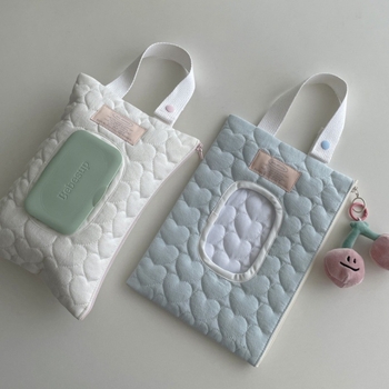 Κορεατικού στυλ με καρδιά: κρεμαστή θήκη αυτοκινήτου για χαρτοπετσέτες με καπάκι flip-top, υφασμάτινο τσαντάκι для μωρομάντηλα, quilted βαμβάκι