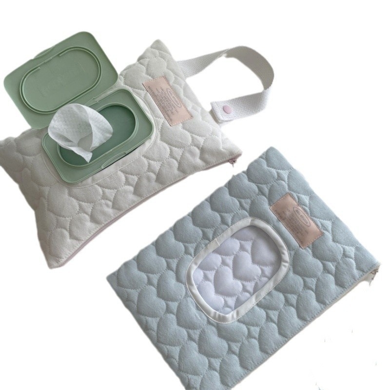 Κορεατικού στυλ με καρδιά: κρεμαστή θήκη αυτοκινήτου για χαρτοπετσέτες με καπάκι flip-top, υφασμάτινο τσαντάκι для μωρομάντηλα, quilted βαμβάκι