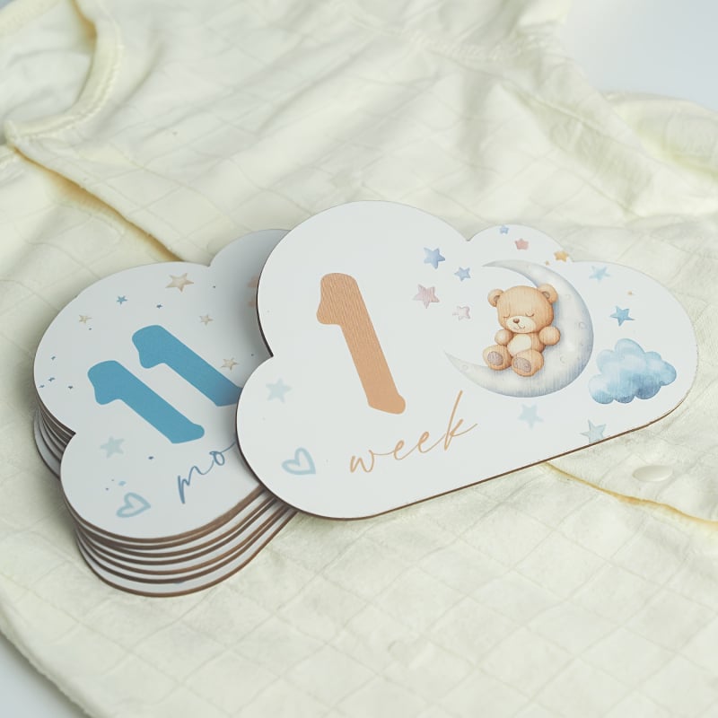 Ξύλινο πλακίδιο ορόσημου για βρέφη με μοτίβο σύννεφου – Καταγραφή γέννησης και μηνιαίος μαρκαδόρος, μοντέρνο μινιμαλιστικό διακοσμητικό, Κωδικός προϊόντος by11D63-1set8pcs
