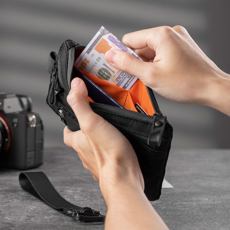 Geantă multifuncțională de depozitare a uneltelor, cu portofel pentru pașaport și suport pentru carduri încorporate, portofel cu un singur clapet, poliester, pliabil, pentru uz zilnic