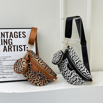 Τσάντα crossbody με λεοπάρ print, PU, στυλ Saddle Bag, σχήμα dumpling, κλείσιμο με φερμουάρ, εσωτερική τσέπη με φερμουάρ