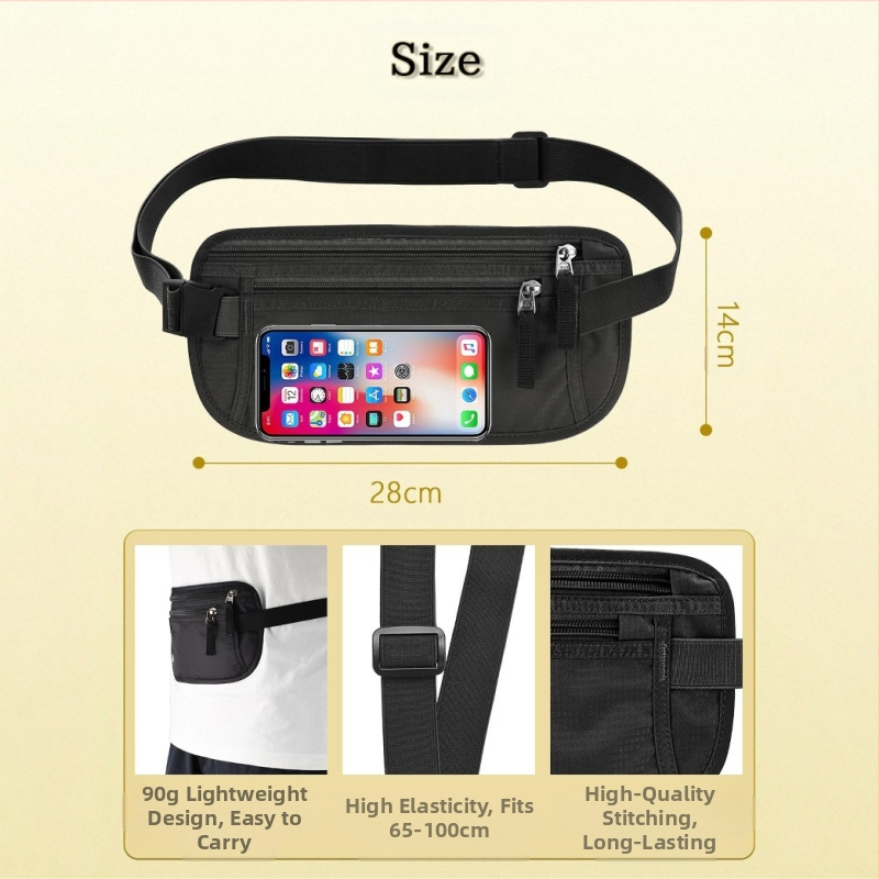 Zidelon Нейлон RFID-блокираща паспортна поясна чанта за пътуване на открито – унисекс анти-крадба документ органайзер с полиестерна подплата