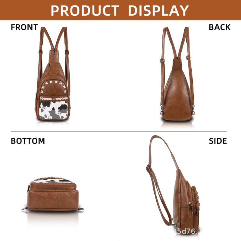 Rucsac PU retro, multifuncțional, cu buzunar ID și buzunar cu fermoar laminat, poartă pe umăr sau ca rucsac, primăvara 2025