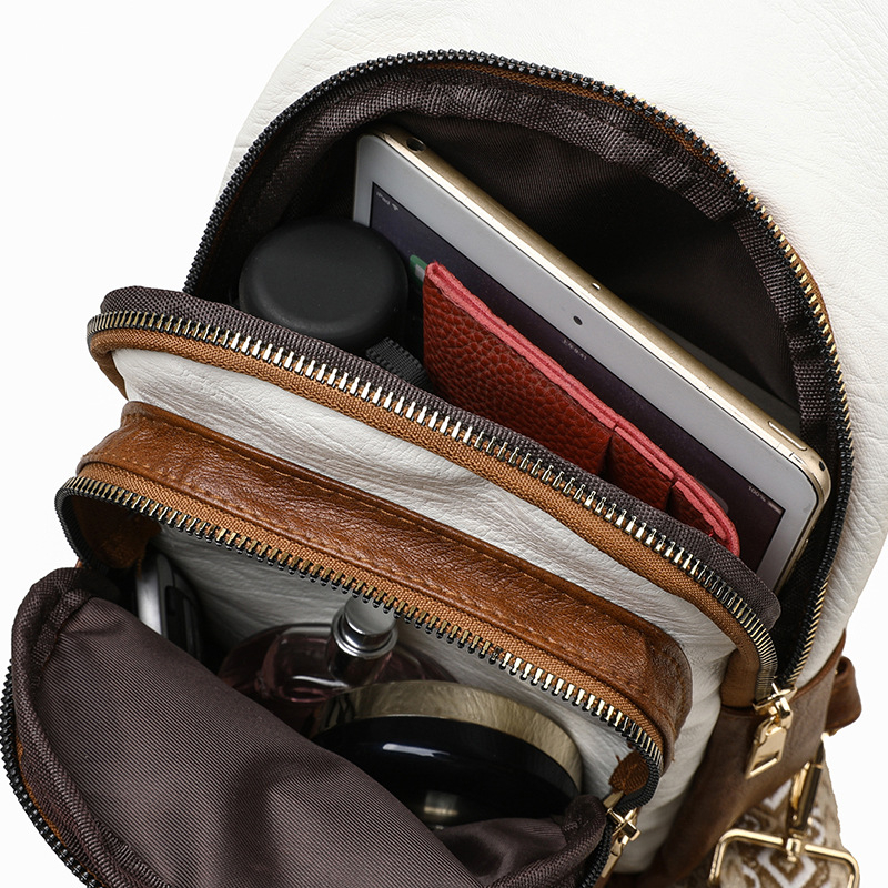 Geantă de umăr pentru femei, cu mai multe compartimente, stil retro, material PU, model tridimensional, căptușeală poliester, închidere cu fermoar