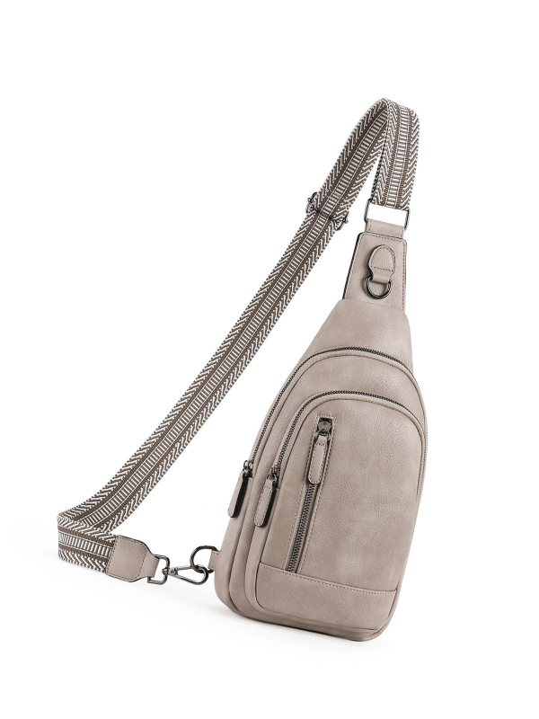 PU чанта за гърдите с текстура на мека кожа, урбан стил раменна чанта със широка презрамка за спорт на открито, полиестерна подплата, за съхранение на основни вещи