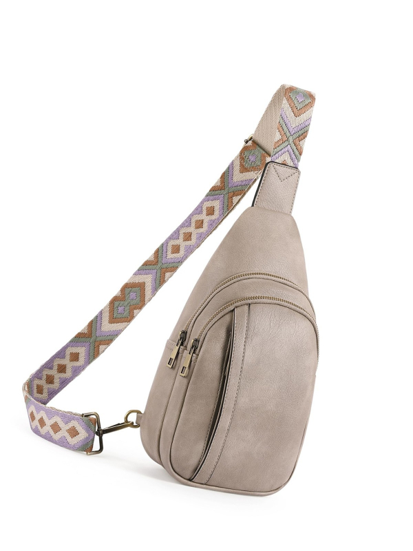 PU чанта за гърдите с текстура на мека кожа, урбан стил раменна чанта със широка презрамка за спорт на открито, полиестерна подплата, за съхранение на основни вещи