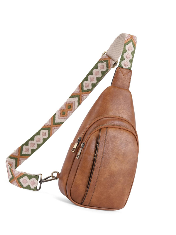 PU чанта за гърдите с текстура на мека кожа, урбан стил раменна чанта със широка презрамка за спорт на открито, полиестерна подплата, за съхранение на основни вещи