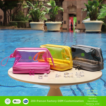 Козметична чанта PVC, ламинирана вътрешност с цип за затваряне, полиестерна тъкан, хоризонтална квадратна форма, стил мини квадрат