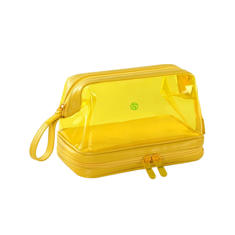 Geantă de machiaj din PVC cu interior laminat și închidere cu fermoar, țesătură poliesterică, formă orizontală pătrată, stil mini pătrat