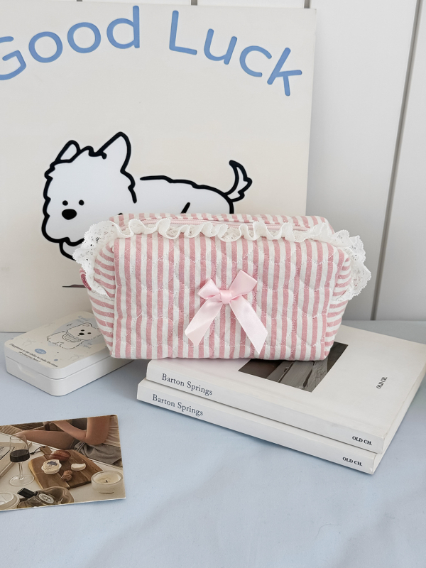 Nėrinių kosmetinė su dryžių raštu — lengva kasdieniam naudojimui; medžiaga: medvilnė; pamušalas: poliesteris