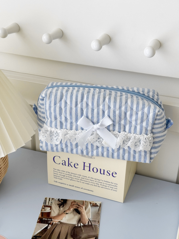 Nėrinių kosmetinė su dryžių raštu — lengva kasdieniam naudojimui; medžiaga: medvilnė; pamušalas: poliesteris