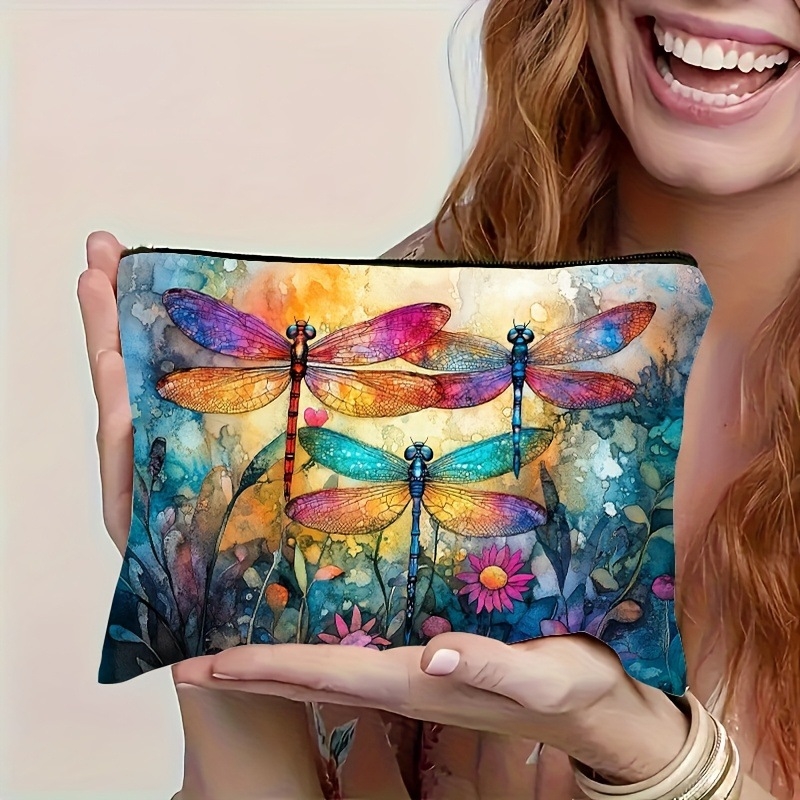 Καλλυντική τσάντα με ονειρικό υδατογραφικό μοτίβο πεταλούδας-λουλουδιών, πολυλειτουργική ταξιδιωτική τσάντα μακιγιάζ, εκτύπωση με μεταφορά θερμότητας, βάρος 40 g