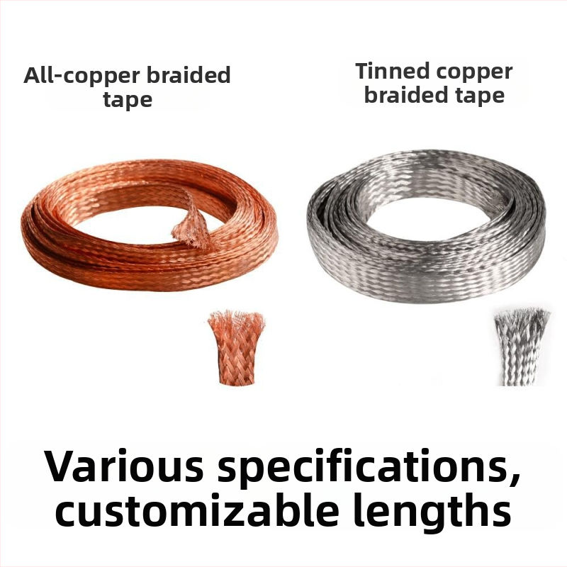 Bakreni pleteni vod za uzemljenje (Materijal: čisto bakar ili bakar premaz cinkom; Model: pleteni pojas; Duljina: po narudžbi; Prilagodba: Da; Primjena: automobilske kabelske instalacije, laboratoriji, data centri, elektronicka oprema, EMI zaštita za svemi