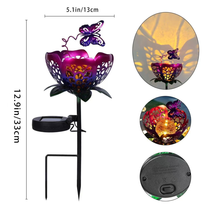 Saulės energijos sodo žibintas su geležies meno saulėgrąžos dizainu, žemės kaištis, lauko kraštovaizdžio apšvietimas, pusiau rankų darbas