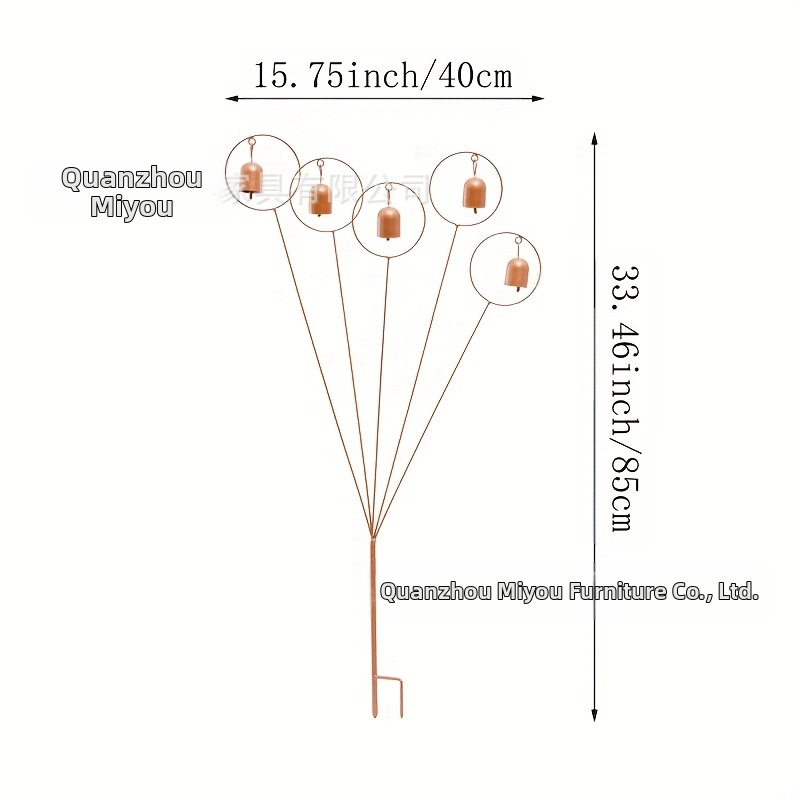Vintage kovová ozdoba na záhradu — 5 zvončekov na kolíkoch, vhodné pre interiér aj exteriér, minimalistický kovový dizajn