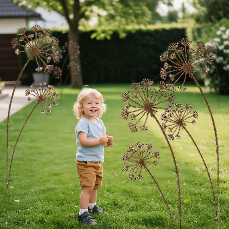 Decorațiune de grădină cu Păpădie - coloană metalică în formă de floare, stil modern minimalist, model DC(Dandelion)-01-0015