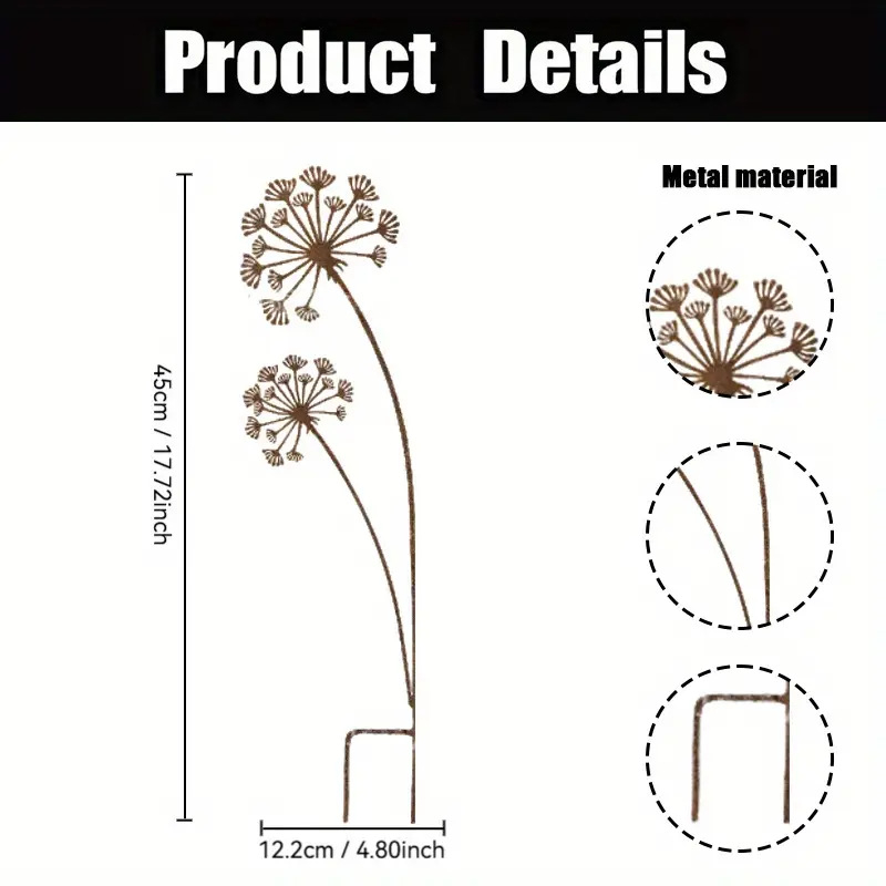Decorațiune de grădină cu Păpădie - coloană metalică în formă de floare, stil modern minimalist, model DC(Dandelion)-01-0015