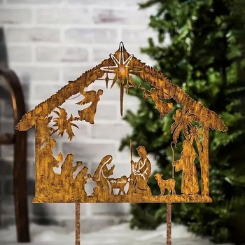 Μεταλλικό διακοσμητικό τέχνης από σίδηρο για κήπο και ιερό ναό — γεωμετρικός σχεδιασμός σε μοντέρνο μινιμαλιστικό στυλ για τοποθέτηση σε έδαφος