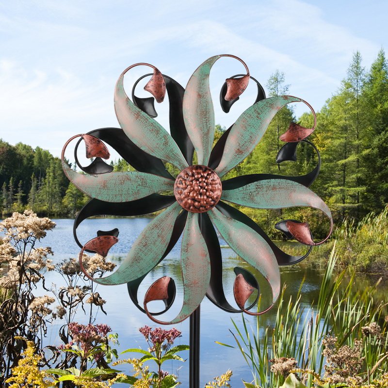 Ārējais dekoratīvais vējdzirnavs no dzelzs, ar daļēji automātisku un daļēji manuālu mehānismu