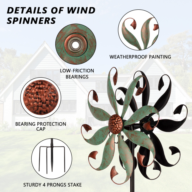 Ārējais dekoratīvais vējdzirnavs no dzelzs, ar daļēji automātisku un daļēji manuālu mehānismu