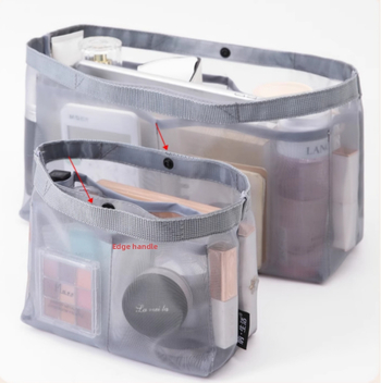 Чанта за грим в стил Harajuku, нейлонова материя, мрежеста вътрешност, ципово затваряне и капацитет под 20 л.