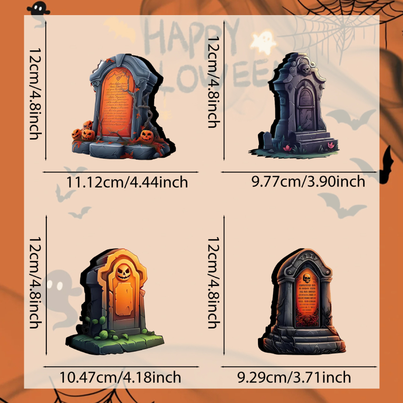 4 τεμάχια διακοσμήσεις Halloween – επιτραπέζια διακοσμητικά σε μορφή ταφόπλακας με στρωτό δίσκο, από ξύλο, στυλ καρτούν, μάρκα heye, κωδικός 01