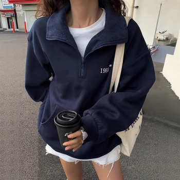 Hanorac cu glugă, lungime medie, mâneci lungi, guler semi-înalt, poliester, streetwear european american