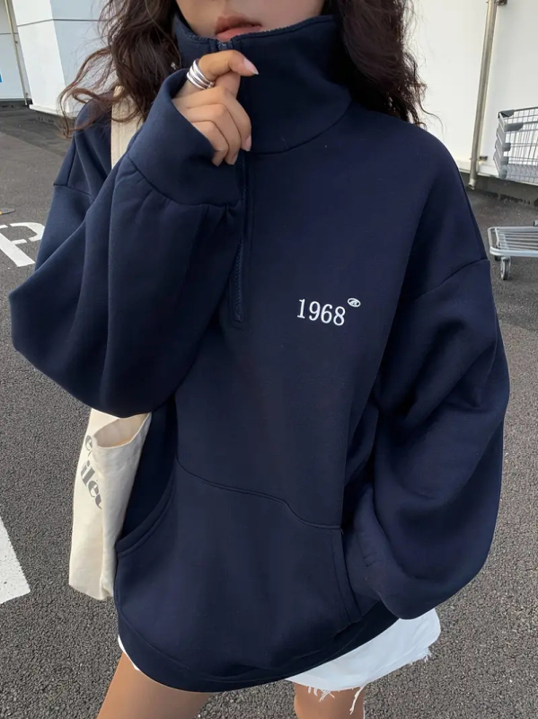 Hanorac cu glugă, lungime medie, mâneci lungi, guler semi-înalt, poliester, streetwear european american