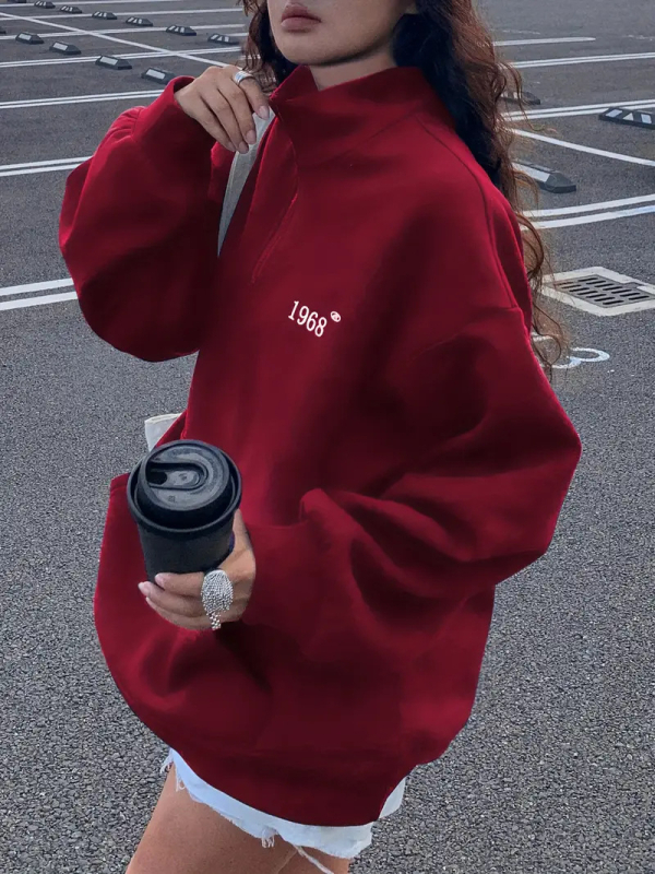 Hanorac cu glugă, lungime medie, mâneci lungi, guler semi-înalt, poliester, streetwear european american