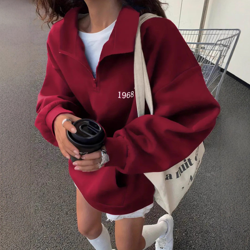 Hanorac cu glugă, lungime medie, mâneci lungi, guler semi-înalt, poliester, streetwear european american