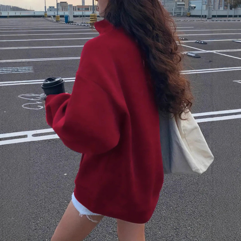 Hanorac cu glugă, lungime medie, mâneci lungi, guler semi-înalt, poliester, streetwear european american