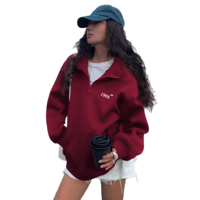 Hanorac cu glugă, lungime medie, mâneci lungi, guler semi-înalt, poliester, streetwear european american